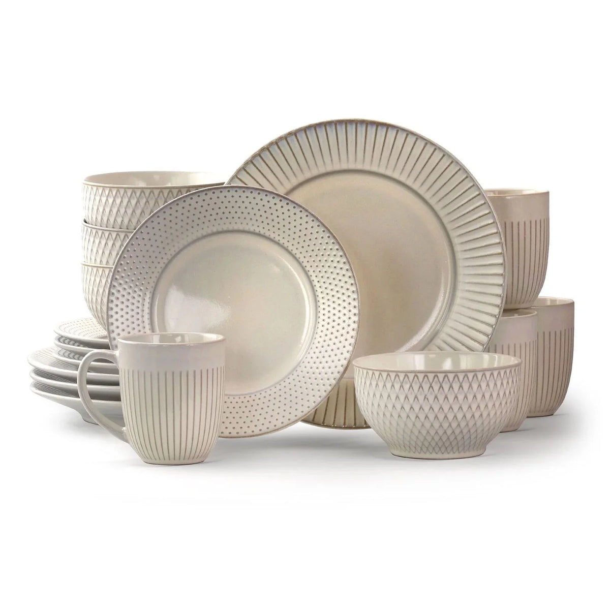16 Piece Round Stoneware Dinnerware Set in White V437
