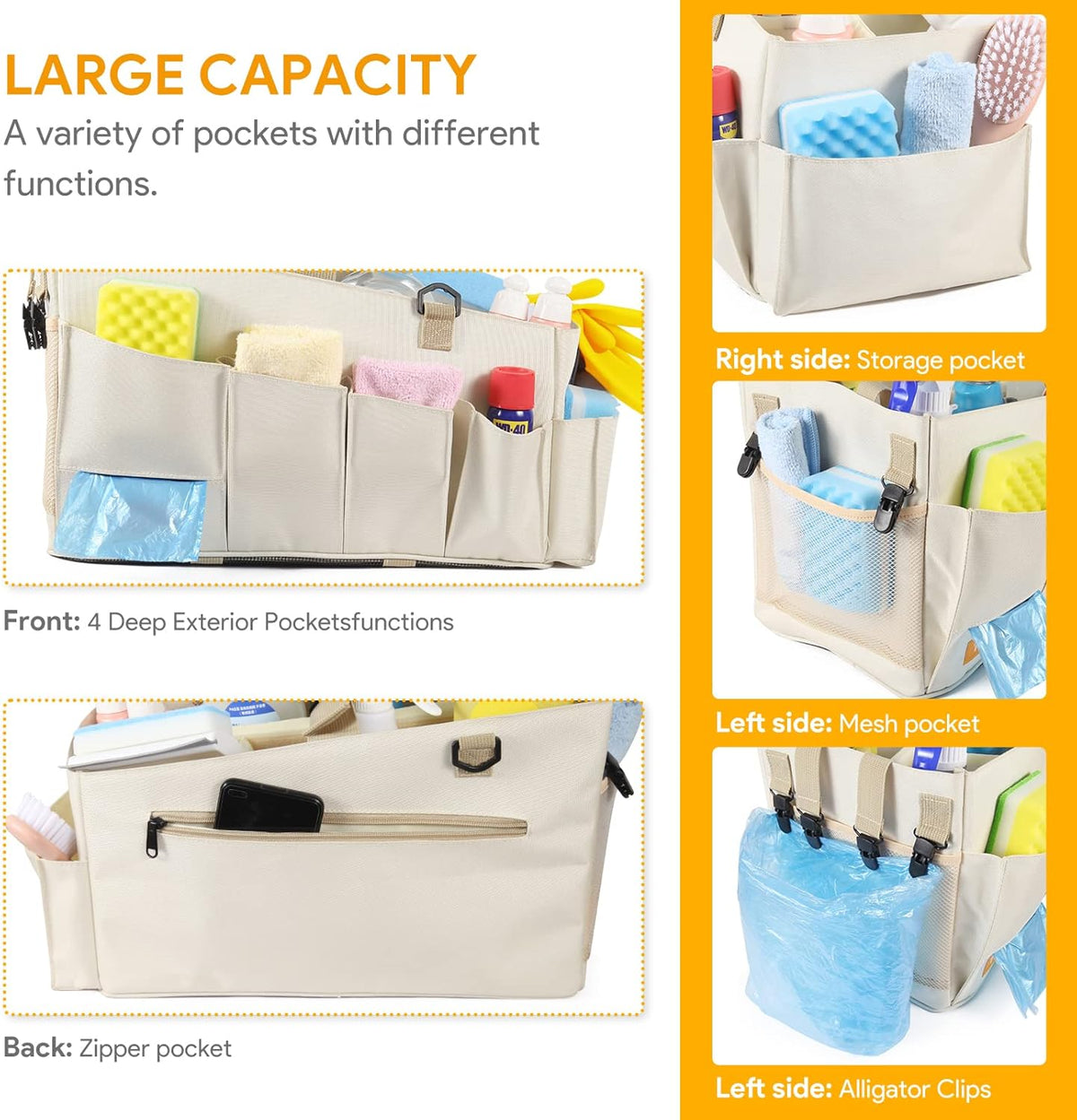 Large Cleaning Caddy Organizer with Handle, 2 in 1 Nesting Bag with Shoulder Strap X616