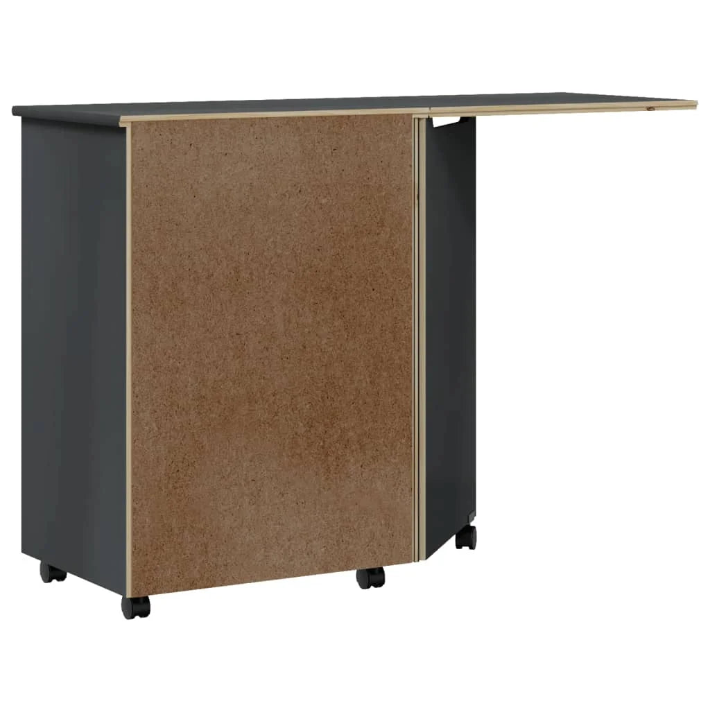 Rolling Cabinet with Desk, Foldable, Gray Solid Wood Pine K53659