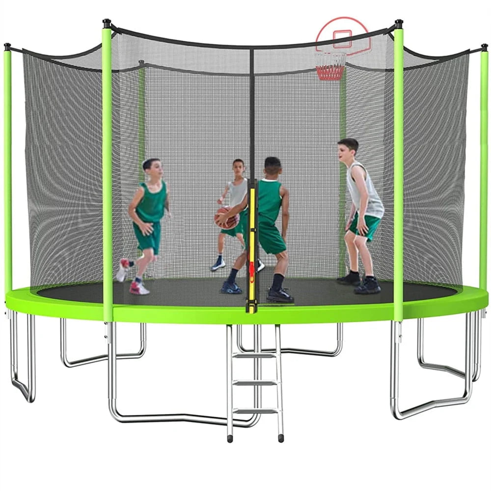 16 FT Outdoor Trampoline with Basketball Hoop and Safety Enclosure Net A5774