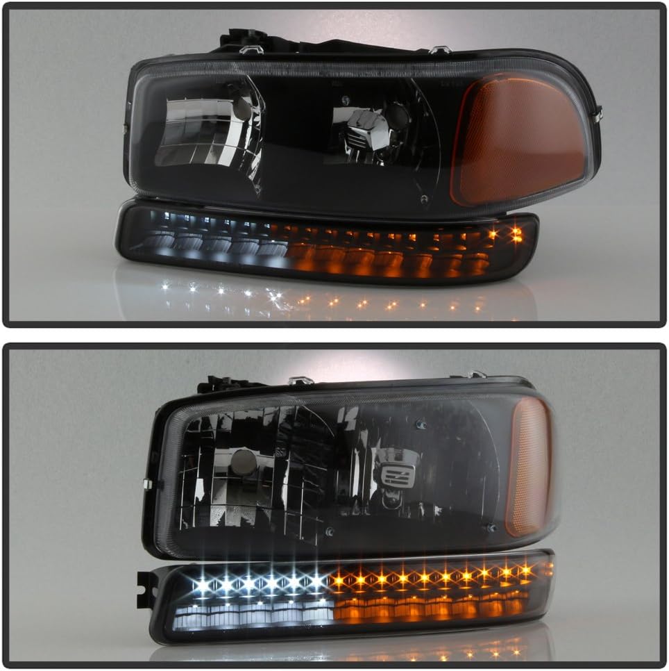 Black 1999-2006 GMC Sierra Yukon XL Headlights LED Parking Bumper Signal Lights N87906