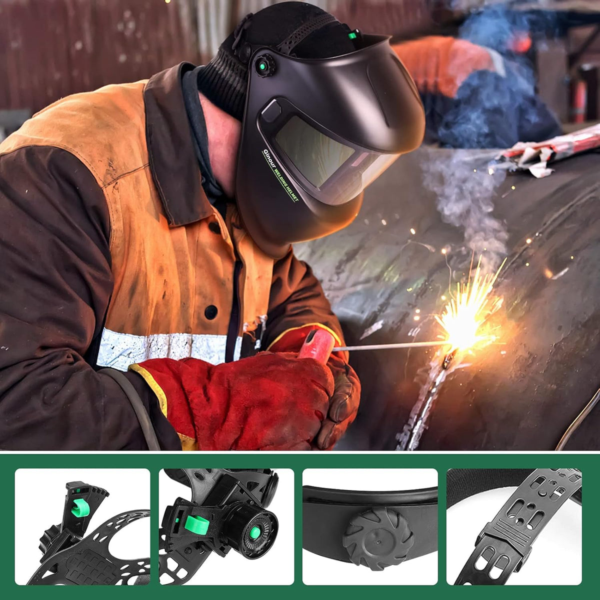 Welding Helmet Solar Auto Darkening 4 Arc Sensors Shade 3/5-9/9-13 Pack of 2 H591711