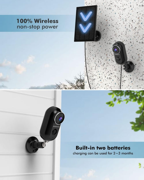 1080P HD Outdoor Security Camera with Solar Powered, Human Motion Detection, Night Vision, 2-Way Audio, IP66 Waterproof I90378