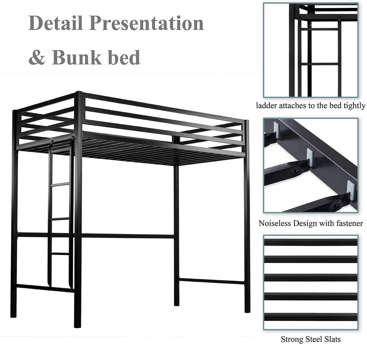Twin Size Loft Bed Frame with Guardrail and Stairs H673938