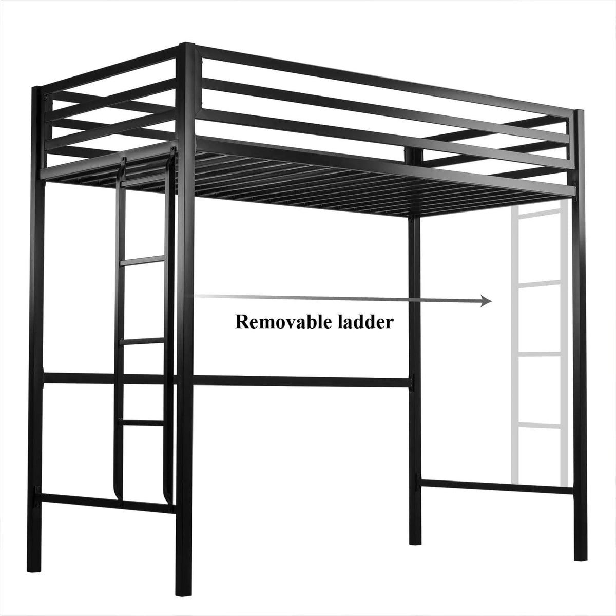 Twin Size Loft Bed Frame with Guardrail and Stairs H673938