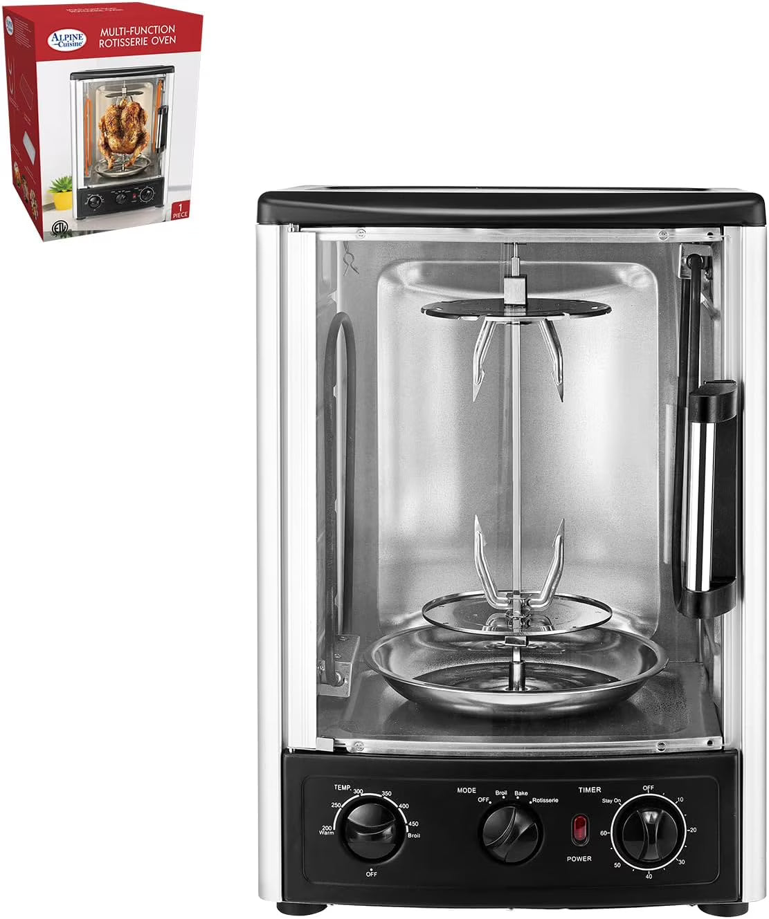 Roaster Oven 23L 120V 1500W With Rotisserie Spit Bake Rack Bake Tray & Kebab Skewers Set P456361