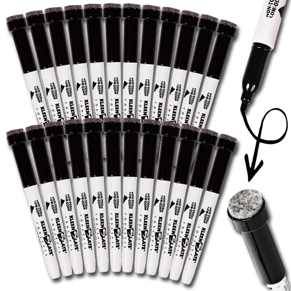 Black Dry-Erase Markers with Erasers, Pack of 24 H99625