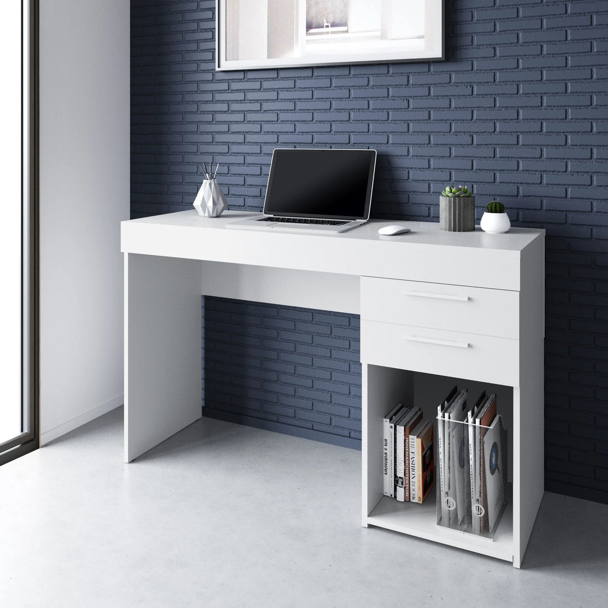 White Computer Desk Workstation with Storage F696