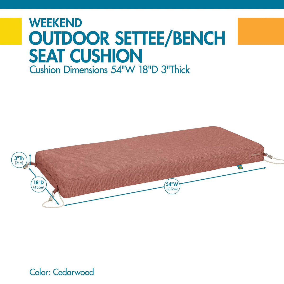 Water-Resistant Outdoor Bench Cushion, 54 x 18 x 3 inch D7830