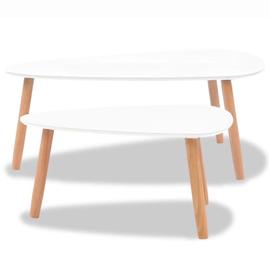 Coffee Table Set 2 Pieces Solid Pinewood White S73232