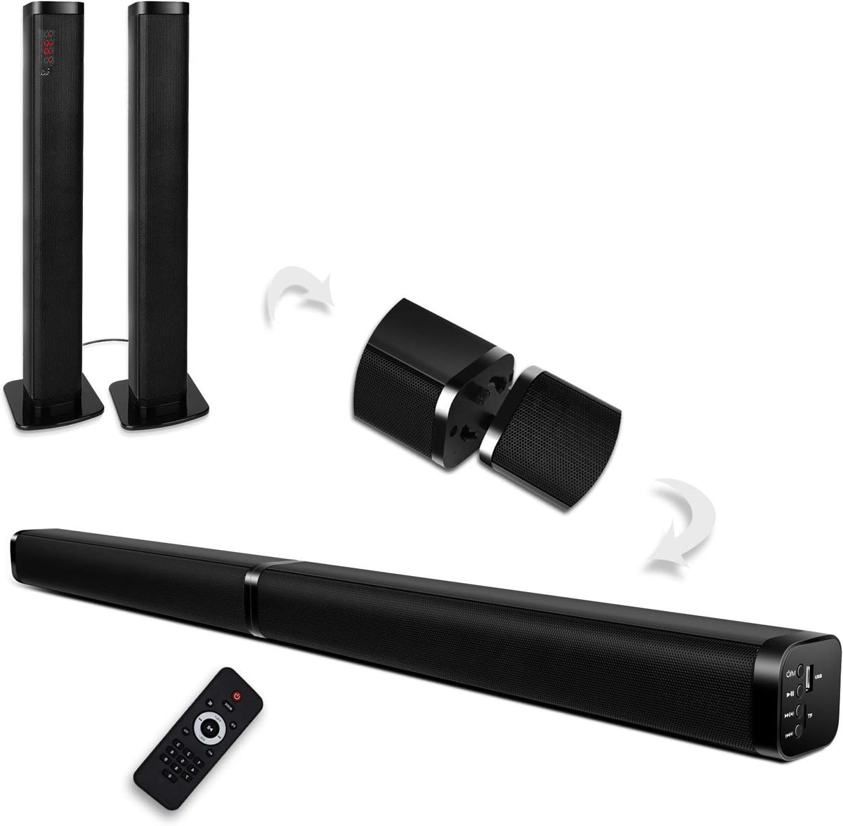 2 in 1 Home Theater Surround Sound System Soundbar Speaker with 4 Driver Speakers, Wall Mountable, Pack of 2 R28496