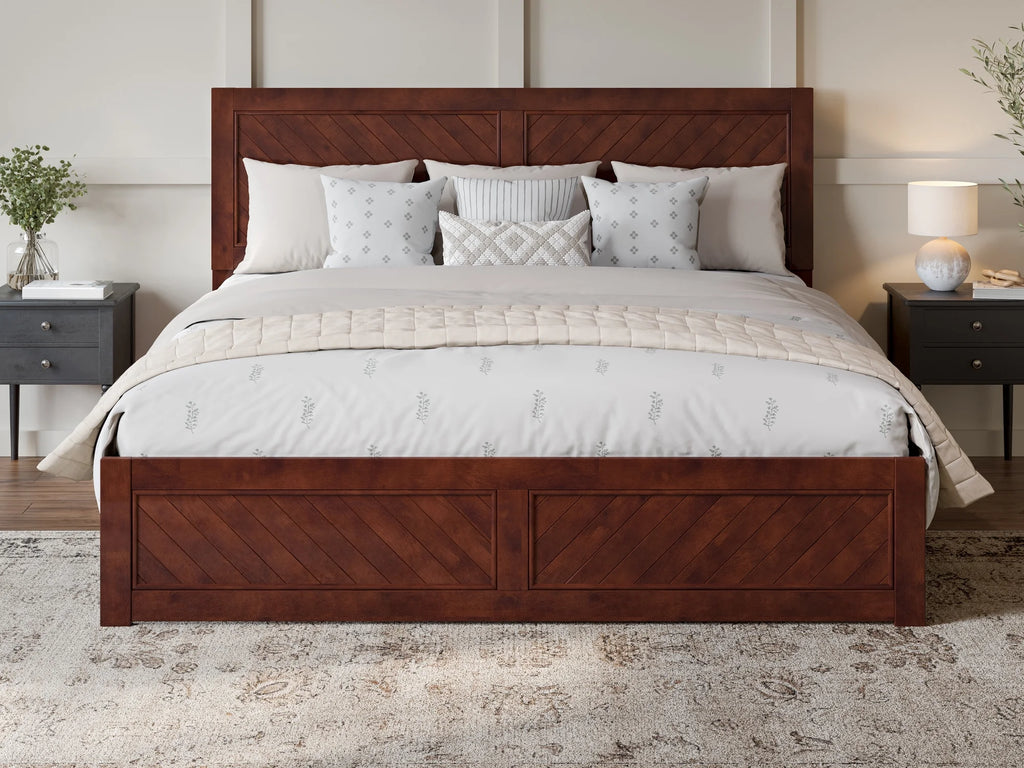 King Solid Wood Platform Bed with Footboard G71852