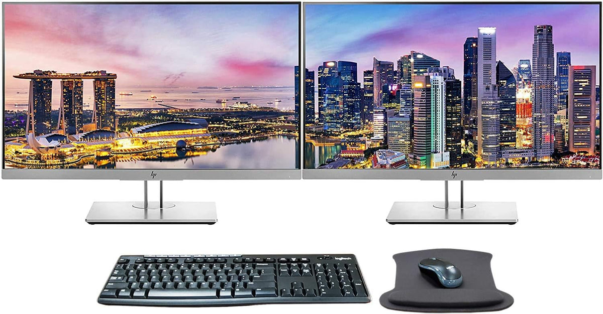 24 Inch Full HD IPS LED-Backlit LCD Monitor 2-Pack Bundle with Wireless Keyboard and Mouse Combo M6717
