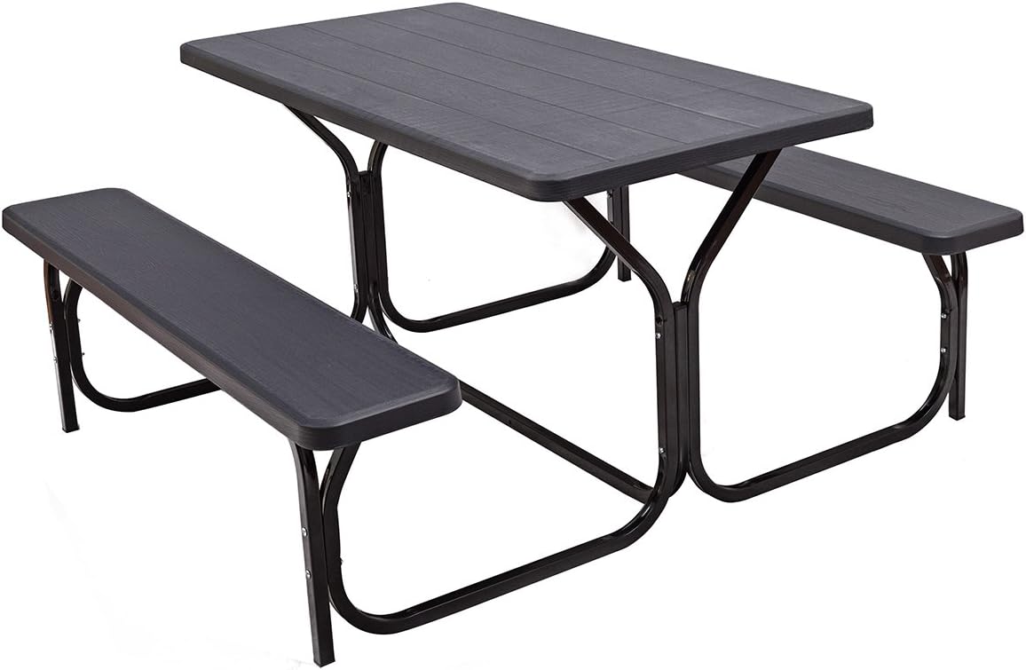 Gray Metal Picnic Table Bench Set Q642