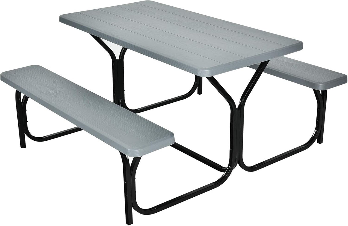 Gray Metal Picnic Table Bench Set Q642