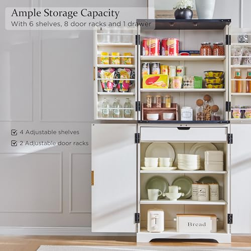 Natural Oak 72" Tall Wood Pantry Cabinet with 4 Doors R70246