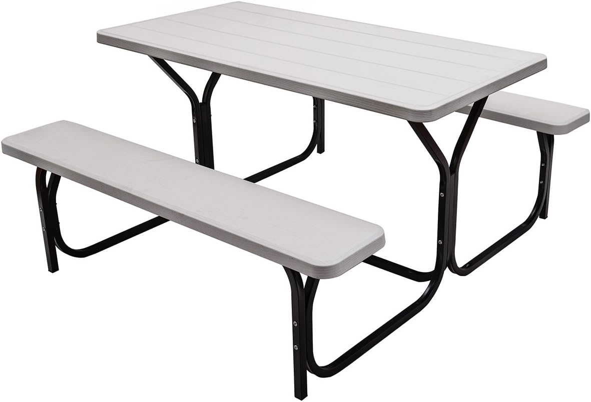 Gray Metal Picnic Table Bench Set Q642