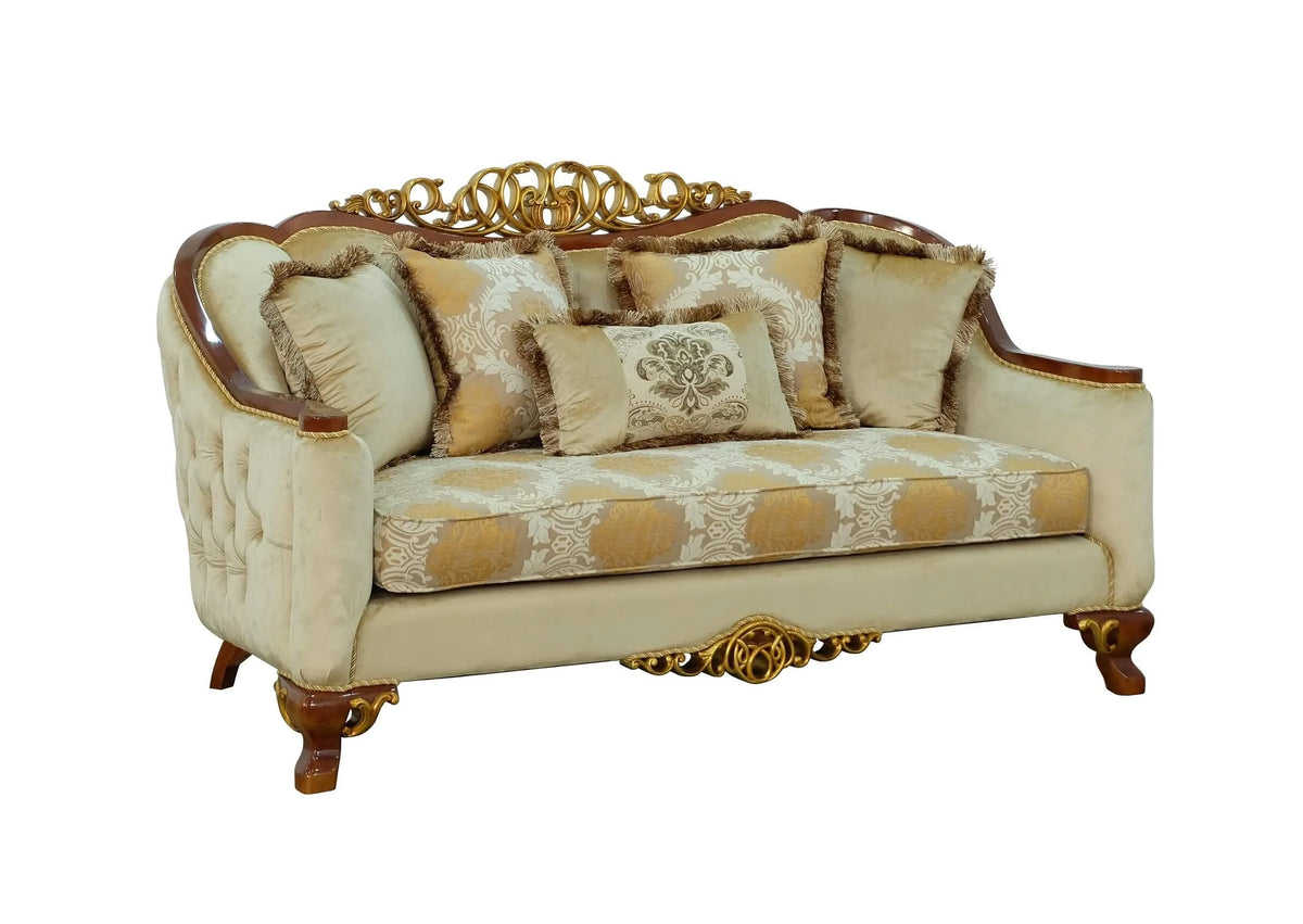 Brown & Gold Wood Trim Loveseat W6302