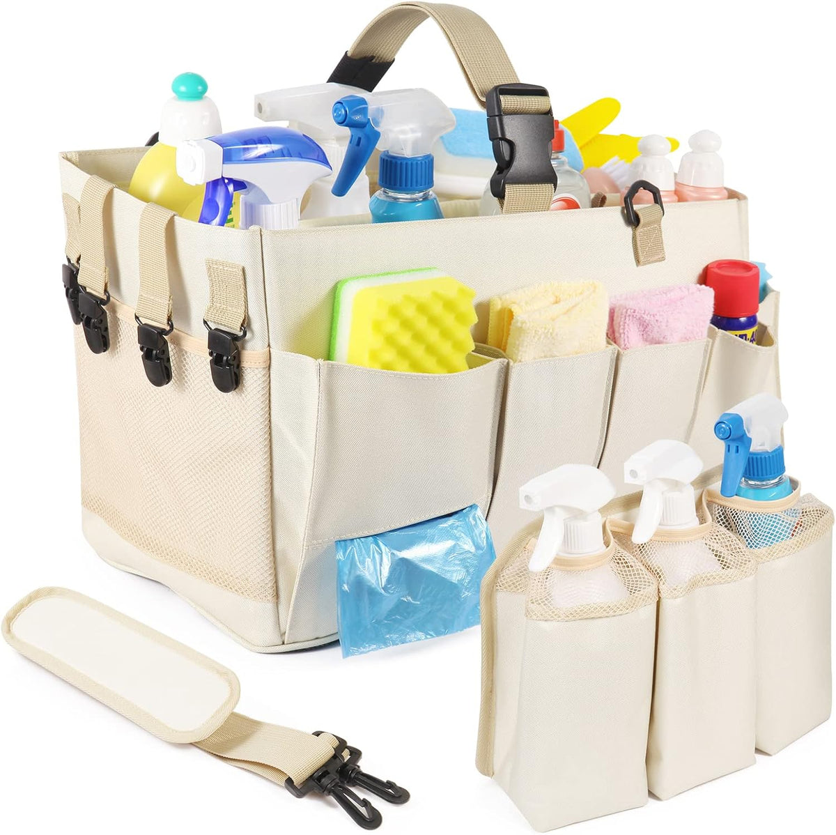 Large Cleaning Caddy Organizer with Handle, 2 in 1 Nesting Bag with Shoulder Strap X616