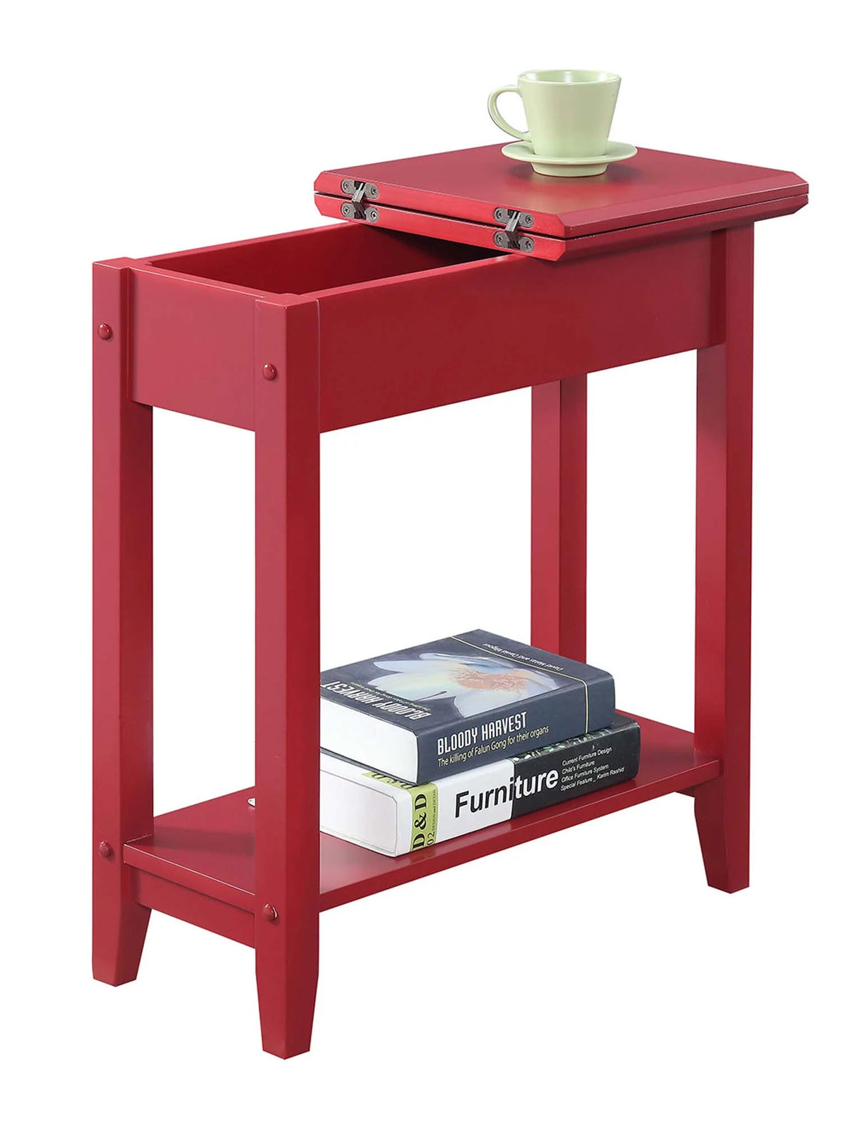 Cranberry Red Flip Top End Table with Shelf K585